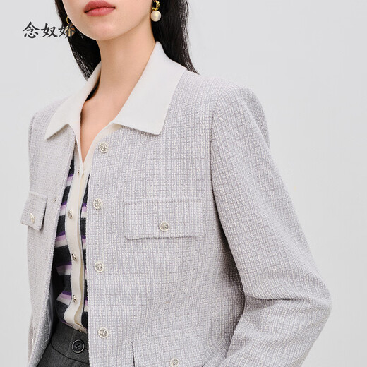 La misma chaqueta de fragancia pequeña de Niannujiao con femenino de estilo de celebridad cuello redondo corto cjjj309 gris Huaya ni CNJ4859C5 L [115-125Jin [Jin equivale a 0.5 kg]]]