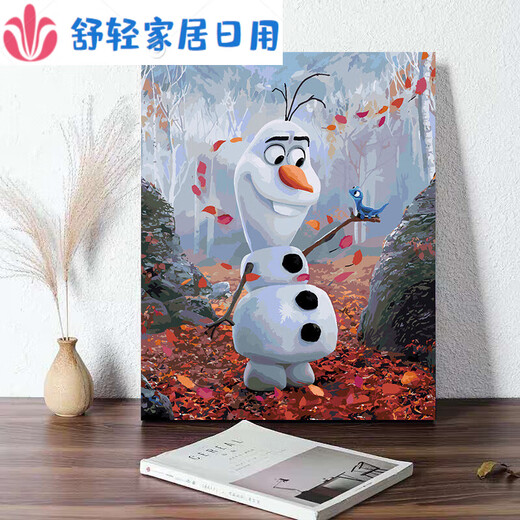 OUOETYdiy digital oil painting Frozen children's hand-drawn cartoon animation coloring oil painting Anna Elsa Princess X12401 40*50 Order the inner frame _Free brightener + water