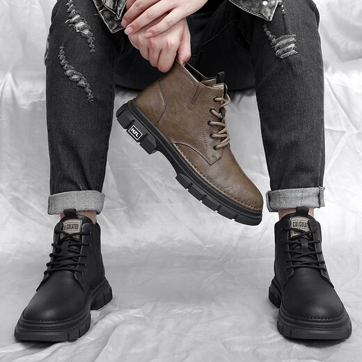 Shidmta Frühlings- und Herbst-Trend-Vielseitige Männerschuhe High Top Martin Boots Herren bequemer Kleidung-resistente Freizeitschuhe Männer dicker Sohle nicht rutschfeste Schuhe Männer 9923 Schwarz (plus Fleece) 43