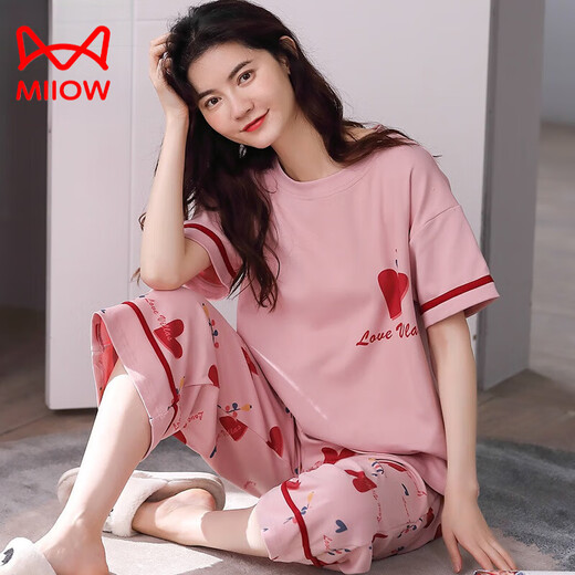 
Catman (MiiOW) pure cotton pajamas for women in 2024 new summer short-sleeved cropped pants thin casual outdoor wear suit seven-point: AD673 women XL