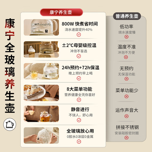 Corning health pot all-glass health pot mini office one-person insulated kettle 2025 new boiling water teapot scented tea constant temperature pot milk regulator 1L tea leakage stew model 24H reservation 72H insulation