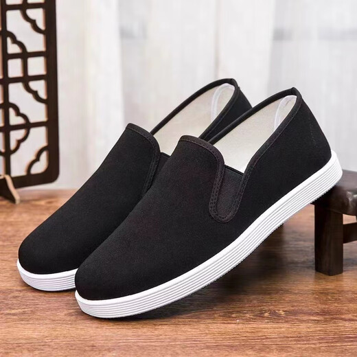 Comfortable and breathable traditional old Beijing cloth shoes with soft soles and non-slip men's single shoes, black cloth shoes, work shoes, black 42, shoe inner length 26CM
