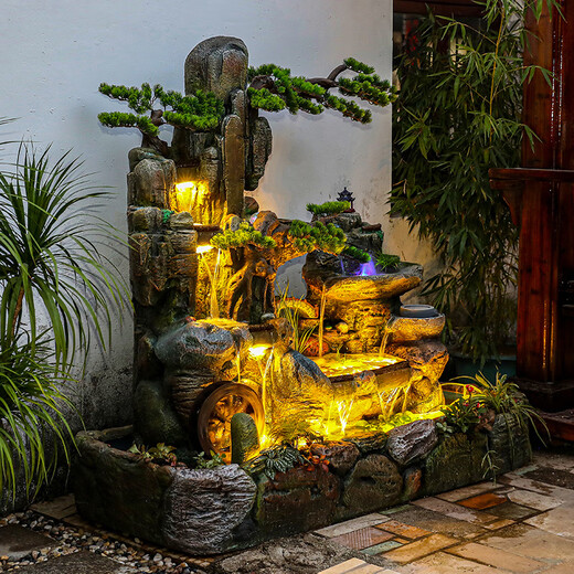 Naiyuan Water Tank Garden Rockerie Pond Pond Waterfall Water Fountain Ornement balcon extérieur Terrasse Plancher circulant dans l'eau Paysage 688 Installation de pack moyen [175 * 78 * 160cm]