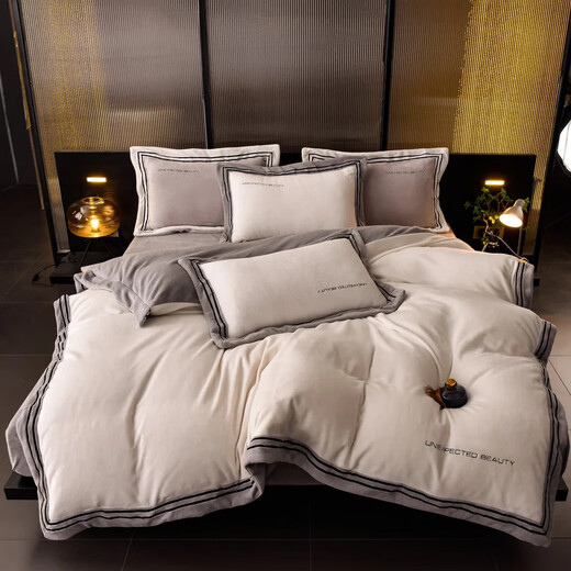 Yalu Class A baby velvet four-piece set milk velvet duvet cover sheet flannel thickened quilt cover sheet winter bedding VIC-Ivory thickened warm anti-static 1.8m bed sheet style four-piece set-duvet cover 200*230cm
