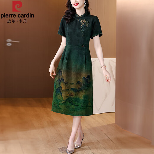 皮尔卡丹（pierre cardin）品牌喜婆婆仿香云纱连衣裙女2025新款妈m气质礼服仿真丝改良旗袍 红色 JY-9906 2XL