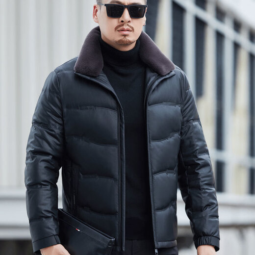 Ehangy luxury high-end brand middle-aged and elderly men's clothing genuine leather jacket men's lapel dad's clothing loose clothing 6627 black 3XL Recommended 165-180Jin [Jin equals 0.5 kg]