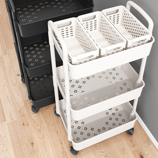 Nifeng trolley storage rack floor-standing kitchen bathroom mobile snack bathroom multi-layer bedroom bedside storage storage rack 3 layers white - small size 18cm