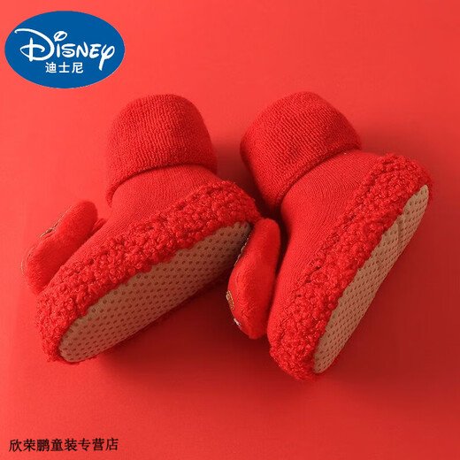 迪士尼（Disney）新生婴儿学步鞋袜宝宝地板袜软底秋冬加厚防滑新年百日大红色袜子 大红老虎(毛圈加厚) 1双 均码 内长11cm(一般0-6个月)