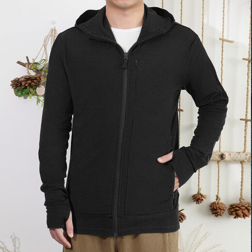 Gray Shell Merino Wool Men's Cardigan Hooded Sweatshirt Jacket Full Pull Warm and Breathable Autumn and Winter Outdoor Sports and Leisure Black M Recommended 140-155 Jin Jin equals 0.5 kg