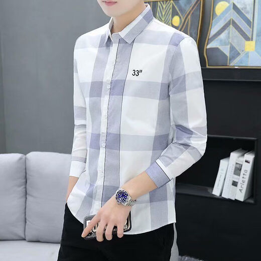 Pei Shiyan 2025 new spring and summer shirt men's long-sleeved plaid slim casual shirt formal men's shirt trendy men's khaki 9922 khaki S (high) quality (70-85Jin Jin is equal to about 0.5 kg)