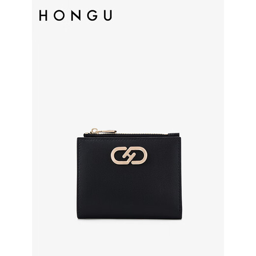 Honggu New Fashion Wallet Women's Short Mini Thin Card Holder Wallet All-in-One Multi-Card Slot Coin Purse Pitch Black