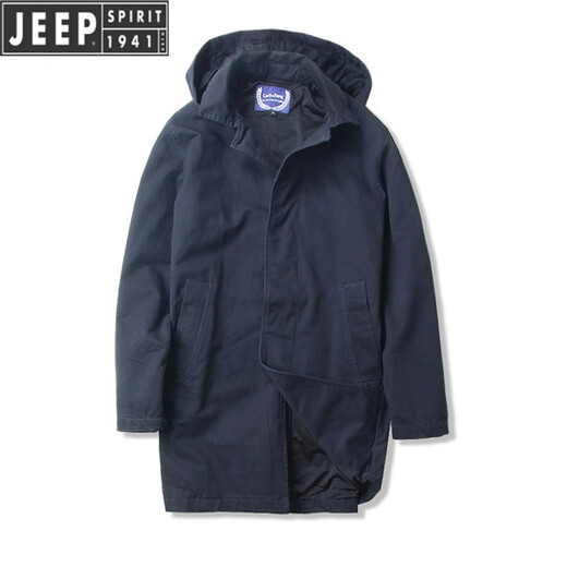 JEEP SPIRIT吉普春秋男款潮流欧美翻领工装纯棉风衣美式复古中长款休闲外套男 深蓝色 单衣款(现货) S -适合体重120斤内