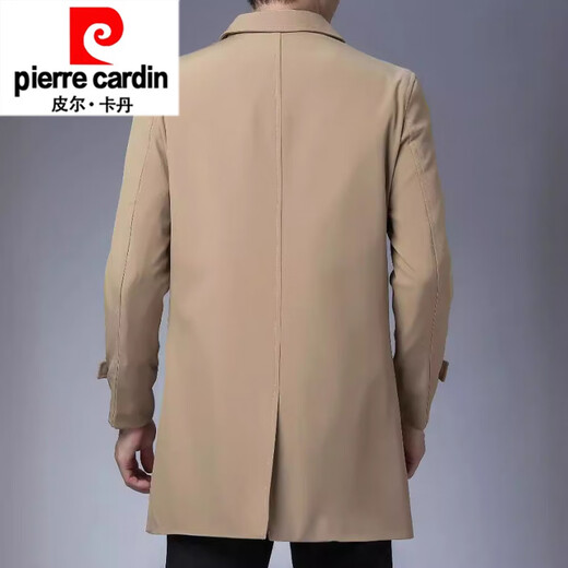 Pierre Cardin Business Windbreaker Men's 2026 Spring and Autumn Casual Men's Windbreaker Non-ironing Processed Mid-Length Fashion Coat Jacket Khaki XL