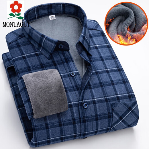 Montagut 2025 plaid winter men's long-sleeved shirt plus velvet trendy casual shirt warm new thickened middle-aged inch shirt 9906 L