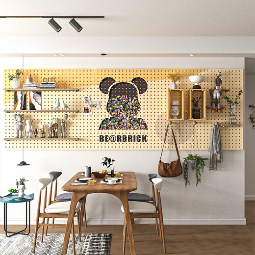 Chuangjingyi selected entrance hole board creative solid wood hole board storage rack home blocking entrance entrance violent bear wall hanging board 100*100 (log color)