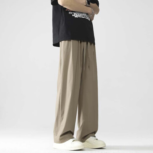 Foss Phil Japaner Yamamoto Casual Hosen Herren Sommereiseis dünne lockere drapierte Weitbein-Anzughose für Jungen Straight Hosen Trendy Marke 718-7011 Khaki XL [Vorgeschlagen 145-160jin [Jin gleich 0,5 kg]]