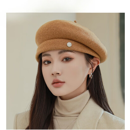 HUIGYAAY light luxury wool beret hat for women, Korean autumn and winter new style, small fashionable painter's hat, British retro beret hat, milky white M (56-58cm)