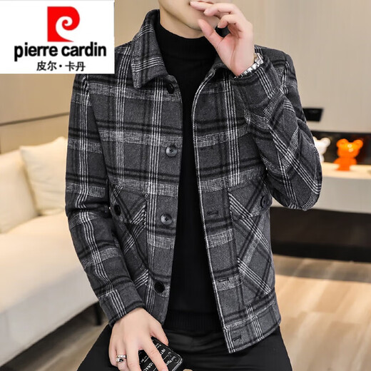 Pierre Cardin 2025 new woolen jacket men's autumn and winter Korean style trendy light mature style men's winter woolen jacket 2911 black gray thick style M