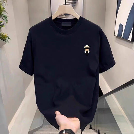 仓石一树潮牌高端轻奢男士T恤短袖夏季新款宽松休闲重磅情侣上衣 黑色 XL