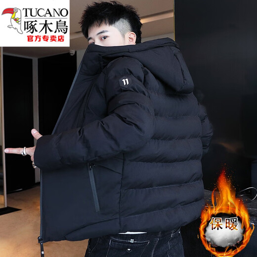 Woodpecker (TUCANO) Cotton Clothes Men's 2024 Winter New Cotton Clothes Warm and Cold-proof Cotton Jackets Trendy Men's Jacket Tops 5008 Black Plus. Velvet Plus. Thick M