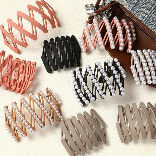 Beautifully made retractable folding hair band headband for women, pearl style, non-retractable hair card, travel portable face wash headband, headband, 1 black pearl folding headband