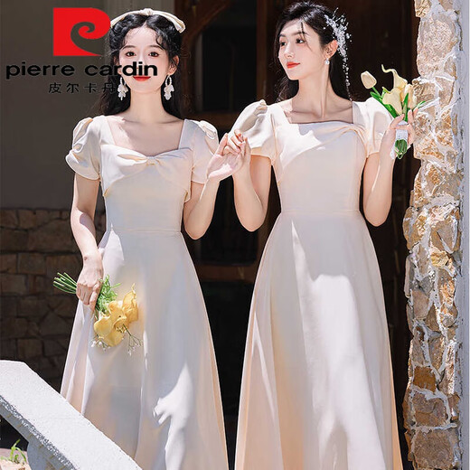Pierre cardin champagne bridesmaid suit 2025 new long fairy temperament sister group dress for women can wear evening dress for women 59 series - A-long/style this year's popular light luxury products S 80-93Jin [Jin equals 0.5 kg]