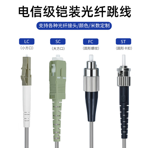 优普连 电信级铠装多模光纤跳线LC-LC四六芯八芯ST/SC/FC4/6/8芯软铠带钢圈尾纤防鼠抗拉 铠装多模四芯ST-ST 20米