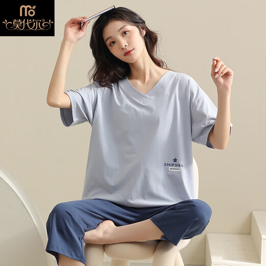 莫代尔2025新款睡衣女士夏季纯棉短袖家居服大码夏天薄款感韩版套装 AM684 M建议80-105斤
