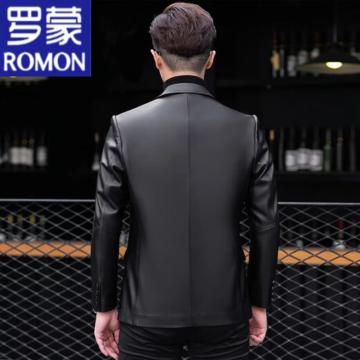 罗蒙（ROMON）真皮皮衣春秋中年皮西装男士绵羊皮夹克软皮薄新款西服海宁外套潮 黑色 175/XL