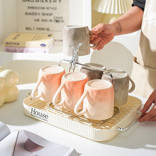 Housewarming water set, high-end Mark cup, home drinking cup, tea set, living room tea set, mixed color six pack + tray + cup holder. If you need a gift box, please contact online customer service to add it