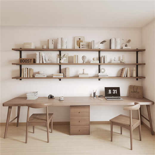 Pifeng all-solid wood double desk bookshelf integrated workbench computer desk long table student home study desk four-color desktop optional - supports customization (package included)