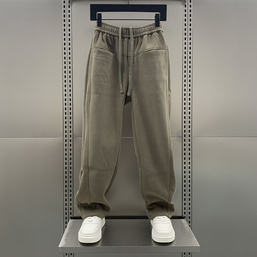 Kuraishi Kazuki autumn and winter 2025 new straight-leg sweatpants men's trendy brand loose and handsome versatile solid color casual plus velvet sports trousers Khaki Green XL (130-150Jin Jin is equal to 0.5kg)