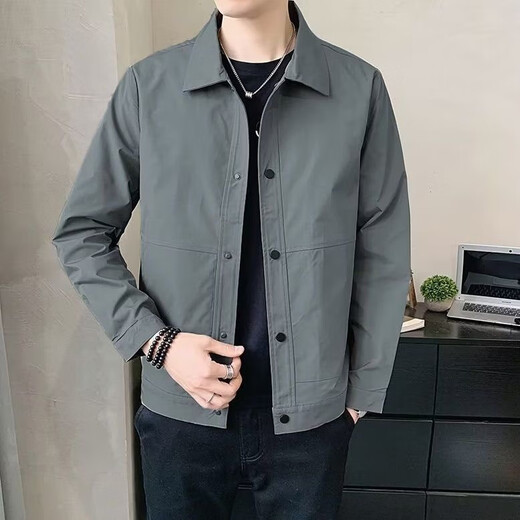 策息夹克男外套秋冬新款休闲商务棒球服纯色秋冬冲锋户外 蓝灰色 2XL -建议130-145斤左右