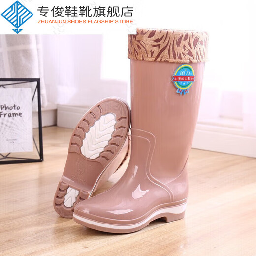 专俊棉水靴高筒雨鞋女长筒雨靴防滑水鞋加棉套鞋胶鞋韩国时尚女式高帮 718高筒绿色 40