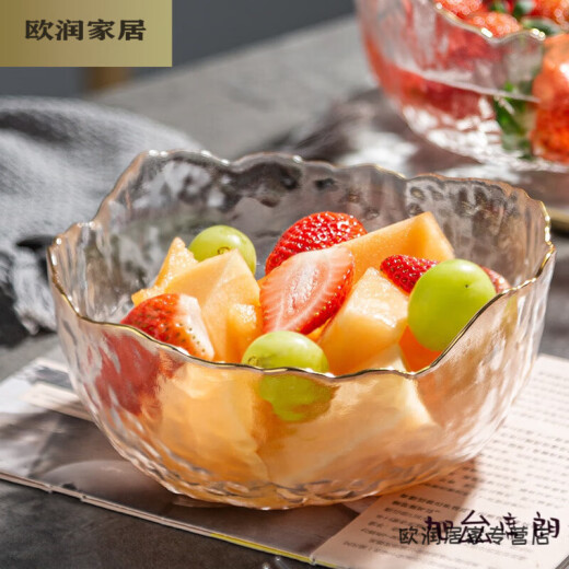 Silent Knoll Japanese style ins bowl gold edge hammered glass bowl irregular glass bowl vegetable salad bowl dessert bowl fruit bowl transparent small size