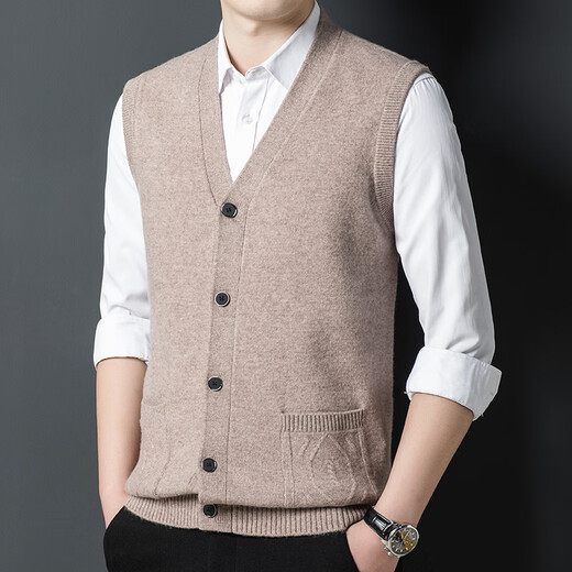 Hengyuanxiang Herbst und Winter Herren-Weste aus 100 % reiner Wolle, Winter-Wollpullover mit V-Ausschnitt, ärmellose Strickjacke, Weste, 1 mittlere Farbe, Grau, M 170/88A