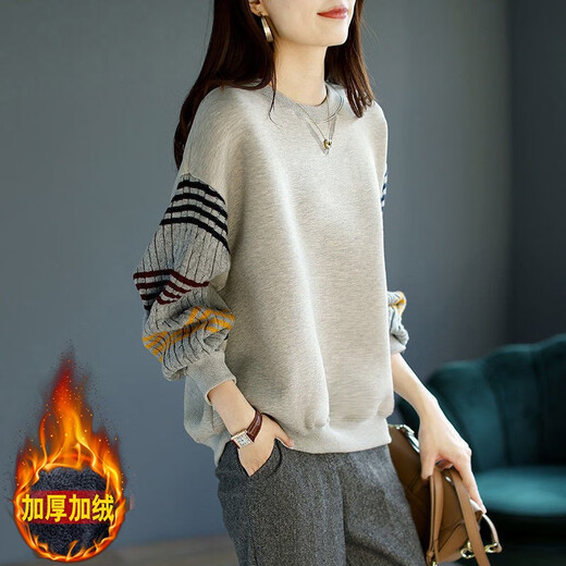 ROMON Autumn and Winter Pullover Sweater Women's 2024 New Spring and Autumn Loose Slim Short Jacket Women's Casual Bottoming Top Gray XL (120-135Jin Jin equals 0.5kg)