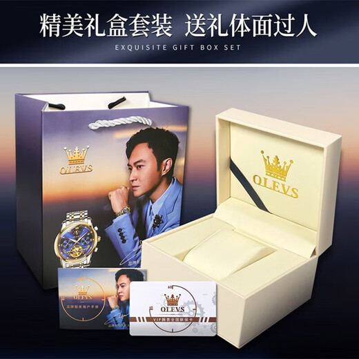 Oleeis levs Schweizer zertifizierte Brand Watch Mechanical Watch Luminous Water of Water of Star Series Herren Watch High-End-Herren-Uhr Olevs-9923-Rose Shell Starry Sky Blue Surface
