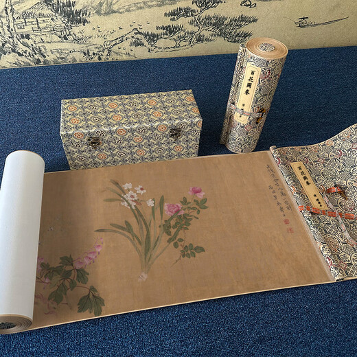 Yimo Pavilion, Qing-Dynastie, Yun Shouping, hundert Blumen-Schriftrolle, die Originalwerke der Sammlung von Vogelkollektoren der Verbotenen Stadt, feiner berühmter Künstler 1: 1 Kopieren Sie das Living Room Decoration Painting [Malerei Kern] Originalgröße: 42*719 cm wasserfestes Seide Tuch