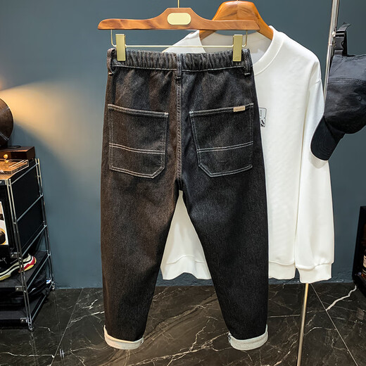 
Lee Bradbury original color jeans men's spring and autumn new elastic waist elastic Harlen trousers micro-strip slim-fitting small feet men's pants black [QBL6215] 33 suitable for [149-155Jin[Jin equals 0.5 kg] wear] 2 feet 6