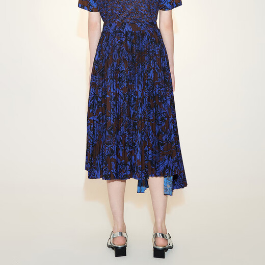 
LESS [Seiko Series] Spring and Autumn Printed Skirt for Women Three-dimensional Pleated A-line Half-length Skirt 2N3D12530 496/Blue Coffee Combination XS