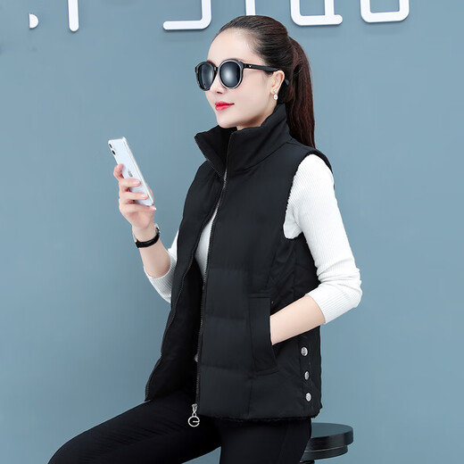 啄木鸟2025冬季新款加绒棉马甲女短款时尚加绒保暖立领马夹外穿背心外套 XZJ12052蓝色 M
