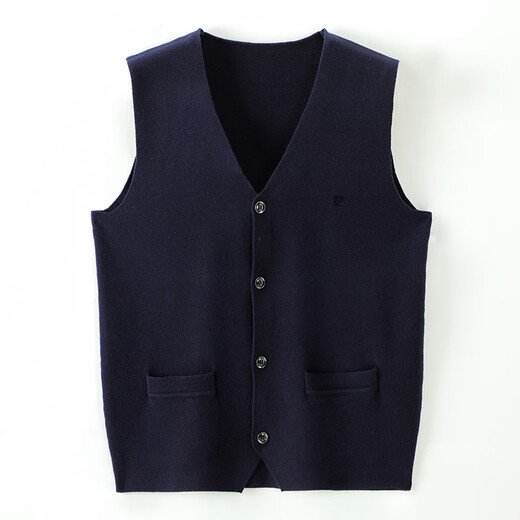 Pierre cardin high-end brand wool men's vest 2025 winter thin vest wool vest sweater knitted cardigan V-neck Navy blue 6518 L 175