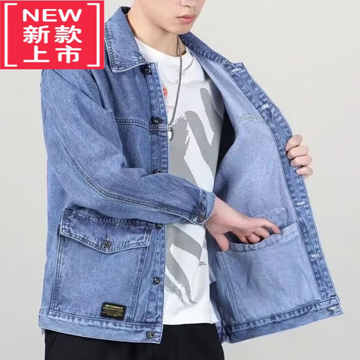 牛仔外套男2025春春款宽松韩版耐脏耐磨工装夹克褂子 Y847蓝色+ L 100-115斤+