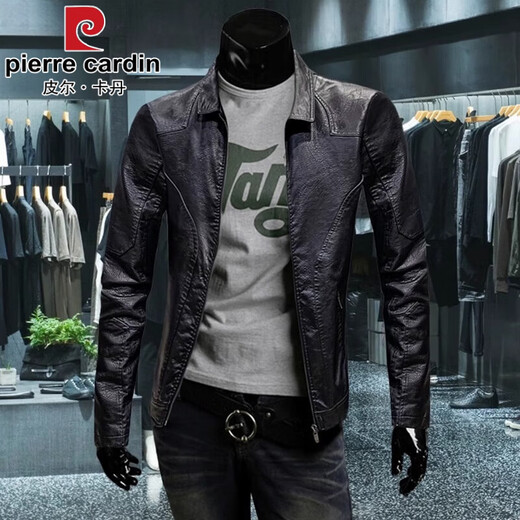 Pierre Cardin Chaqueta de cuero de zhenha de alta gama para hombres en primavera y otoño de mediana edad y chaqueta de hombres jóvenes casuales y hermosos motocicletas de cuero para hombres de cuero negro primavera y estilo de otoño 2xl 135-150jin [Jin equivale a 0.5 kg]