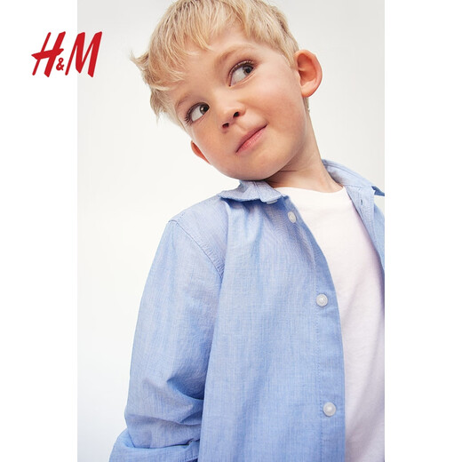 H&M children's clothing children's boys' shirt spring long-sleeved cotton shirt top 1209140 light blue 100 100/56