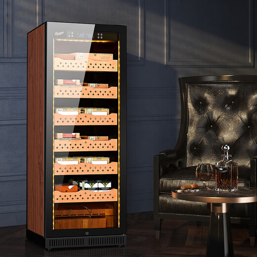 Partagas cigar cabinet humidifier compressor cigar humidifier refrigerator constant temperature and humidity precise temperature and humidity control cedar wood shelf 860MM high/red wood grain/cedar wood tray 135L