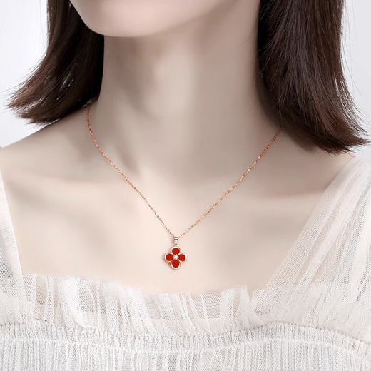 Givenchy light luxury 18k rose gold four-leaf clover necklace women's bracelet jewelry birthday gift for girlfriend and wife 18k diamond four-leaf clover necklace (red agate)
