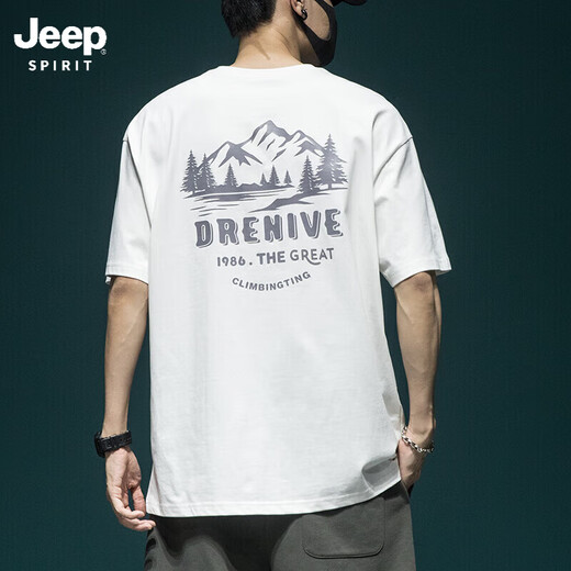 Jeep Spirit Jeep Jeep Tres pesado Camiseta de manga corta Camiseta de medio manga suelta a media manga nueva Top Top Top T1518 White M