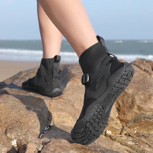 Tibetan beauty era beach shoes, reef rowing shoes, diving boots, high waist, anti-cut, non-slip, snorkeling, swimming, wading and river fishing shoes, black 40